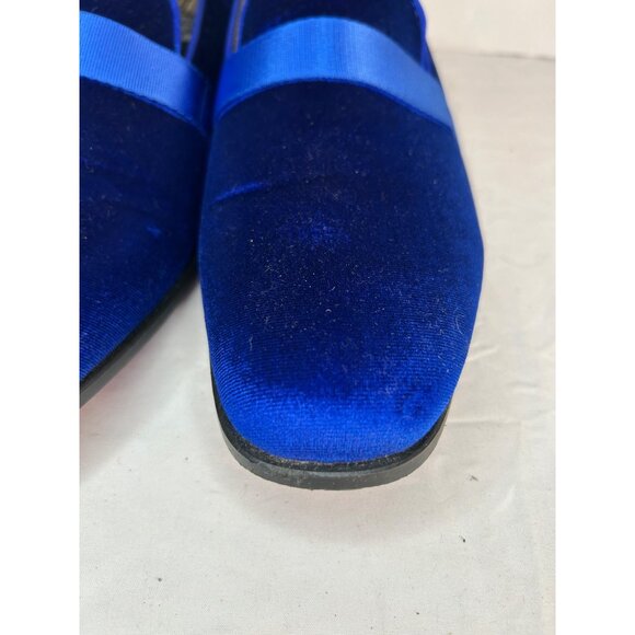 Mens Blue Velvet Loafers With Ribbon Accent & Paisley Lining Size 11 - Picture 9 of 11